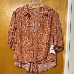 Free People Rust Patterned Blouse